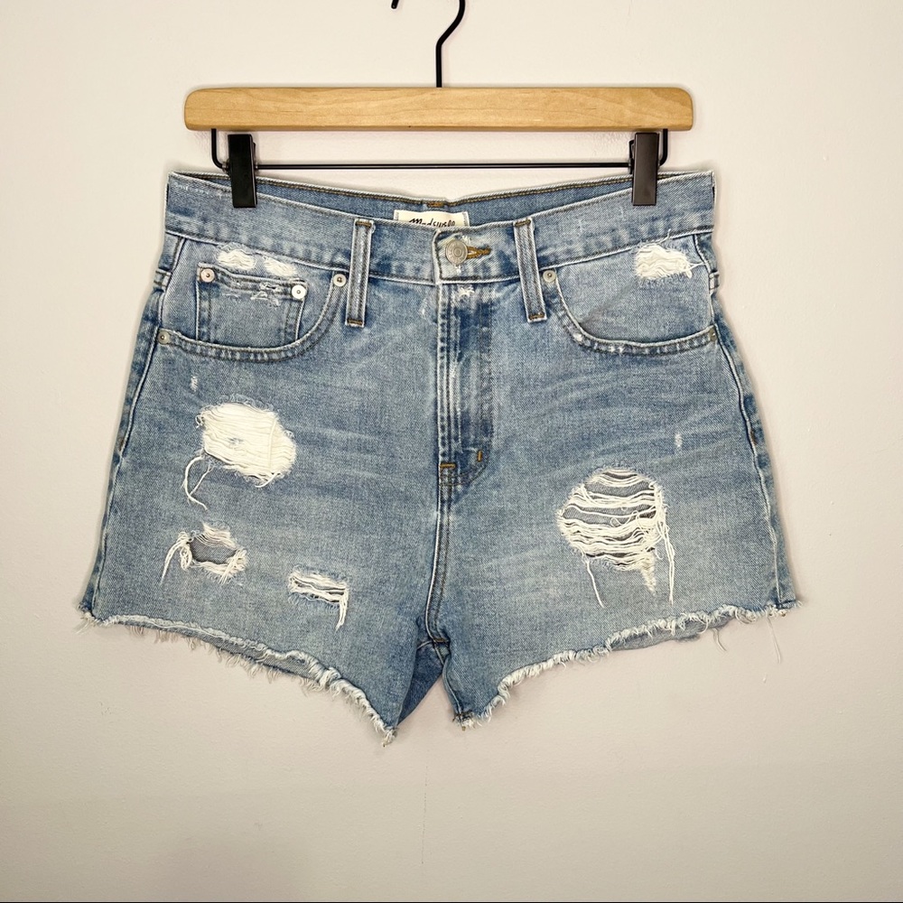 Madewell Distressed Cutoff The Perfect Jean Short in Medium Wash Blue 26
